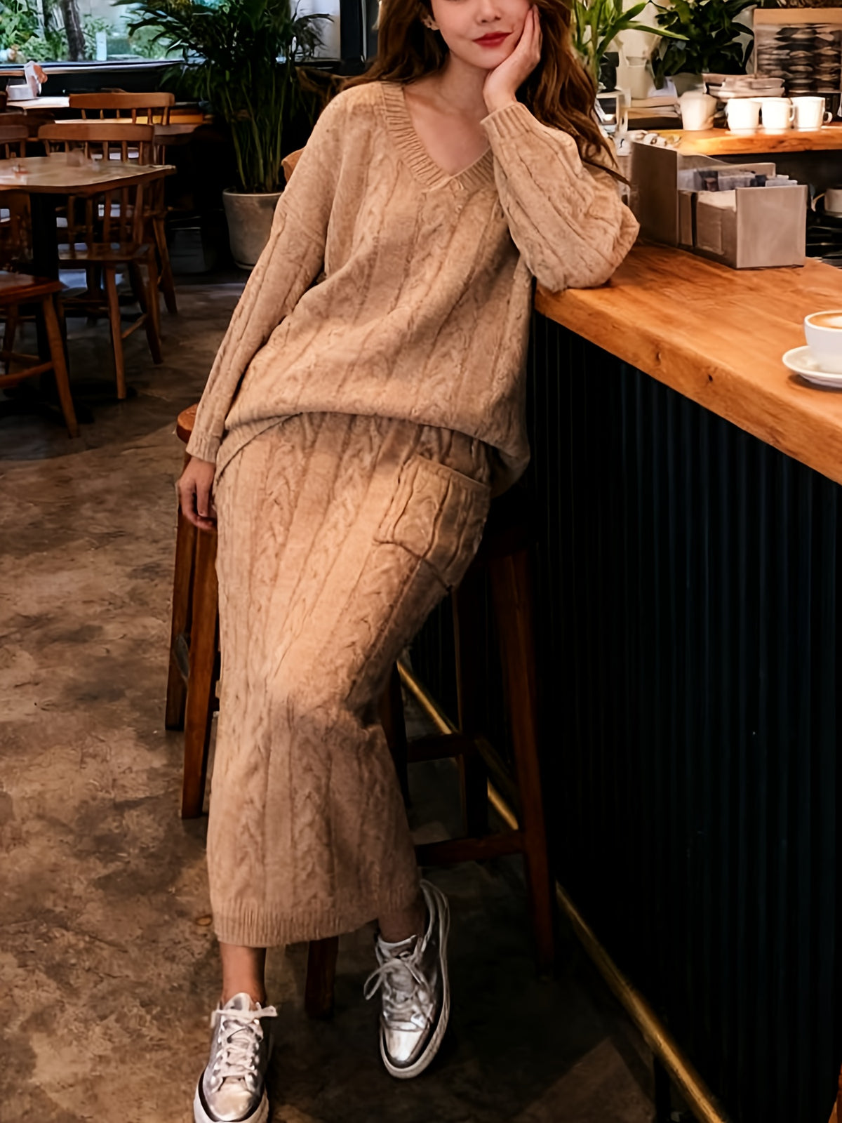 Autumn Winter New Women'S Fashion European and American Style Braided Sweater Set Dress In Stock