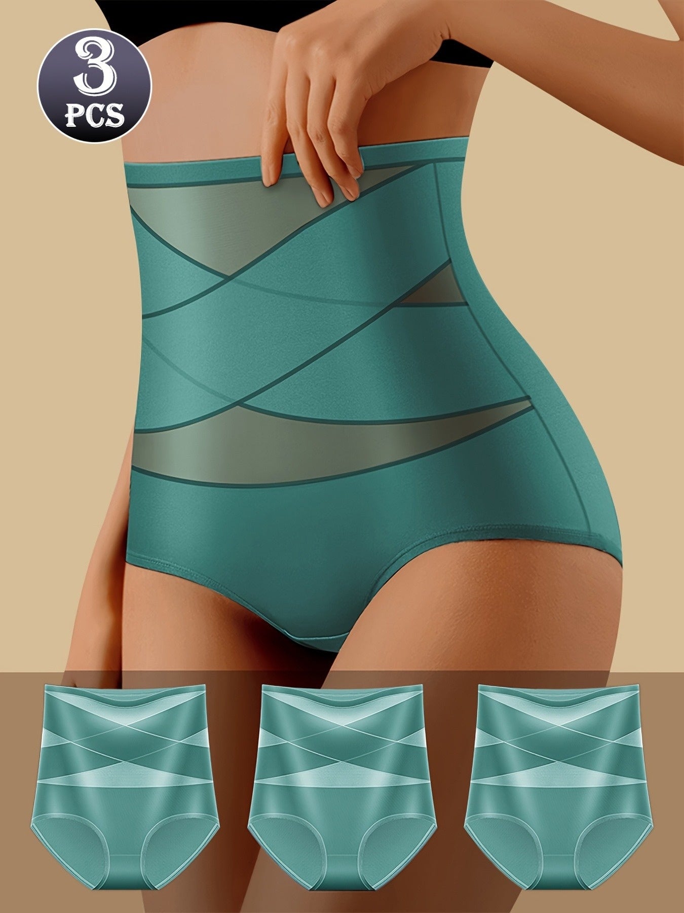 [3pcs High-Waisted Briefs] 3pcs Women's High-Waisted Cross-Strap Briefs - Breathable Comfort, Butt-Lifting Waist Cincher, Solid Color Set (Beige/White/Black), Everyday Casual Wear, Comfortable Undergarment, Simple Design, Smo