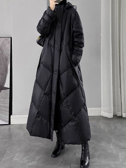 Women's Large Size Winter Korean Style Jacket - Thickened Mid-Length Coat with Hood-like Collar, White Loose Fit Outerwear, Machine Washable Cold Weather Parka (No Belt) for Casual & Formal Outfits