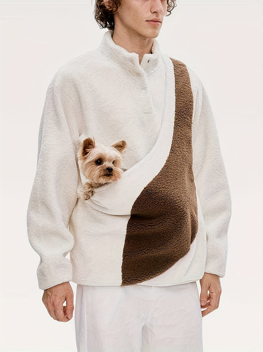Kangaroo Pouch Uisex Fleece Sweater - Dog Cat Carrier Sweater - Dog Cat Sling Sweater - Large Pet Pocket