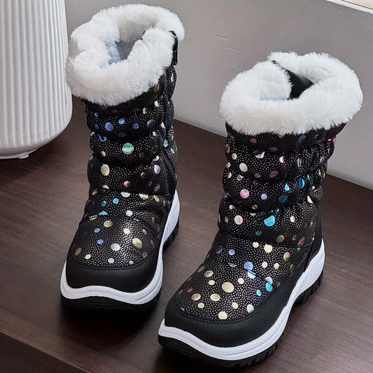DACLAY Boys & Girls All-Season High-Top Snow Boots & Outdoor Shoes - Heavy-Duty PU Upper, Warm Winter Traction, Zipper Closure, All-Terrain Tread for & (Casual,, Snow) - Striped/Checkerboard/Random Patterns, Easy