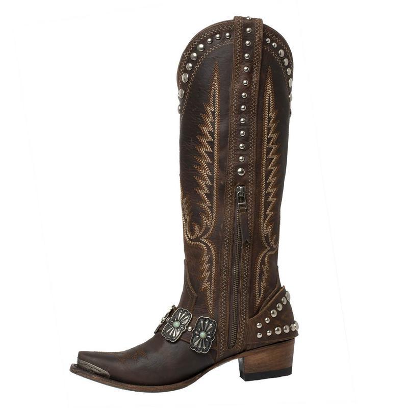 Women'S Western Cowboy Boots - Chunky heel, Slip-Resistant Rubber Sole, Zipper Closure, Brown, for Western Events, Everyday & Formal Outfits - All-Day Comfort & Easy-Clean Shoes, Winter Footwear, Retro Style, Pointed Toe, Dur