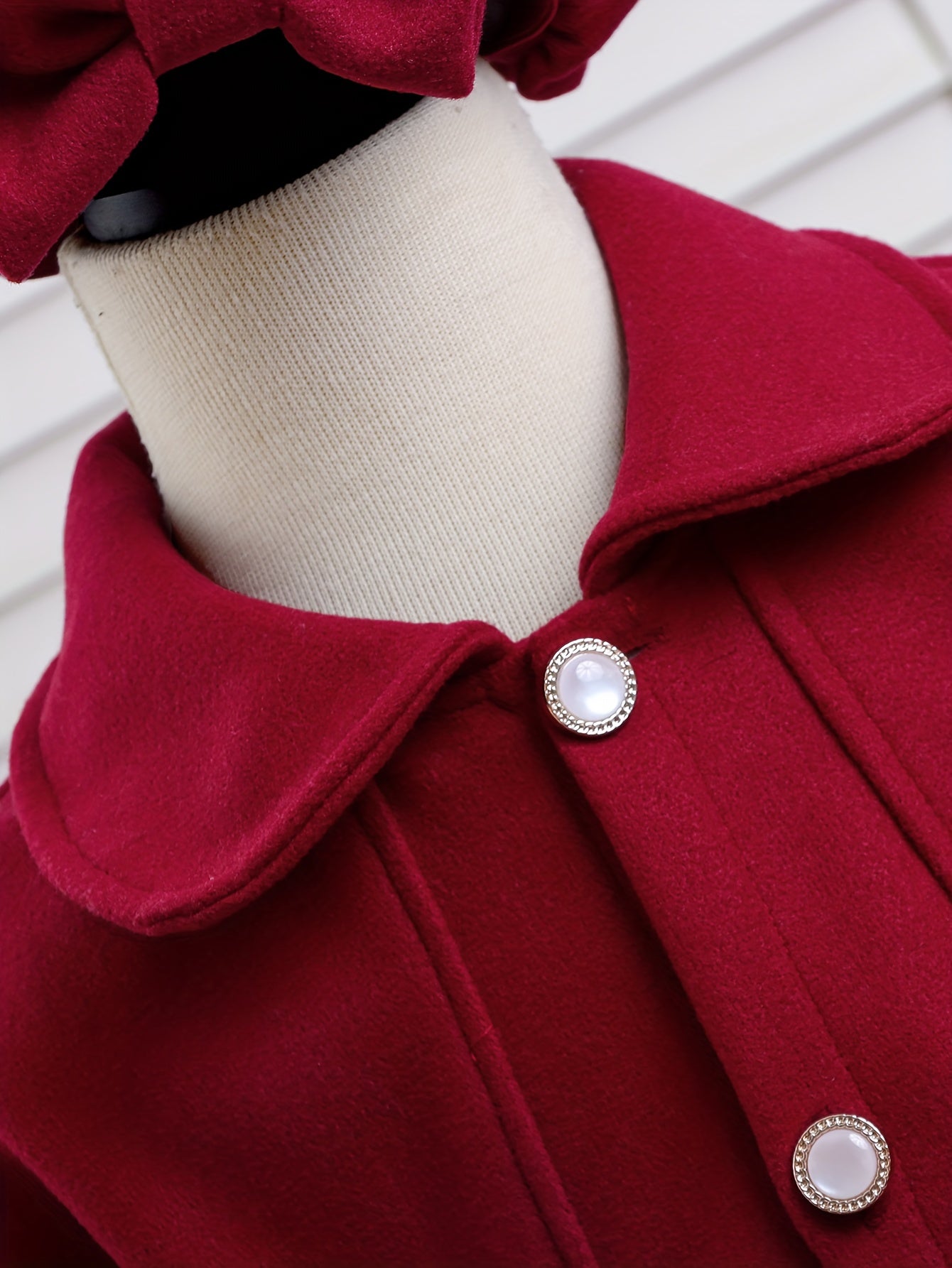 Girls' Autumn-Winter Fashion Bow Tie Coat with Lapel, Solid Color Open Front Fleece Overcoat & Hat Decorated by Bows
