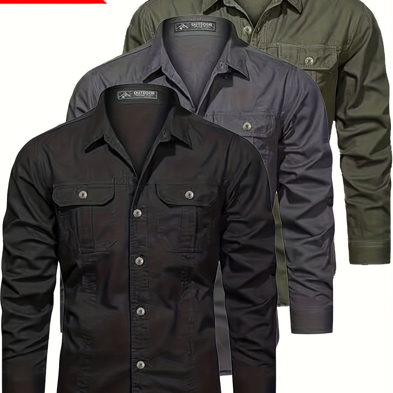 3pcs Set • Long-Sleeve Casual Outdoor Shirts • Multiple Pockets • for Spring And Autumn