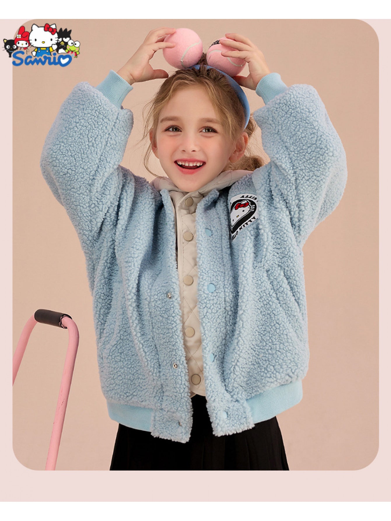 [Officially Licensed] Sanrio for hello kitty Girls' Thickened Warm Fake Two-Piece Jacket Cartoon Warm Winter Thickened Outerwear Comfortable Fabric Soft Skin-Friendly Fake Two-Piece Hooded Design Versatile Perfect Gift for Fa