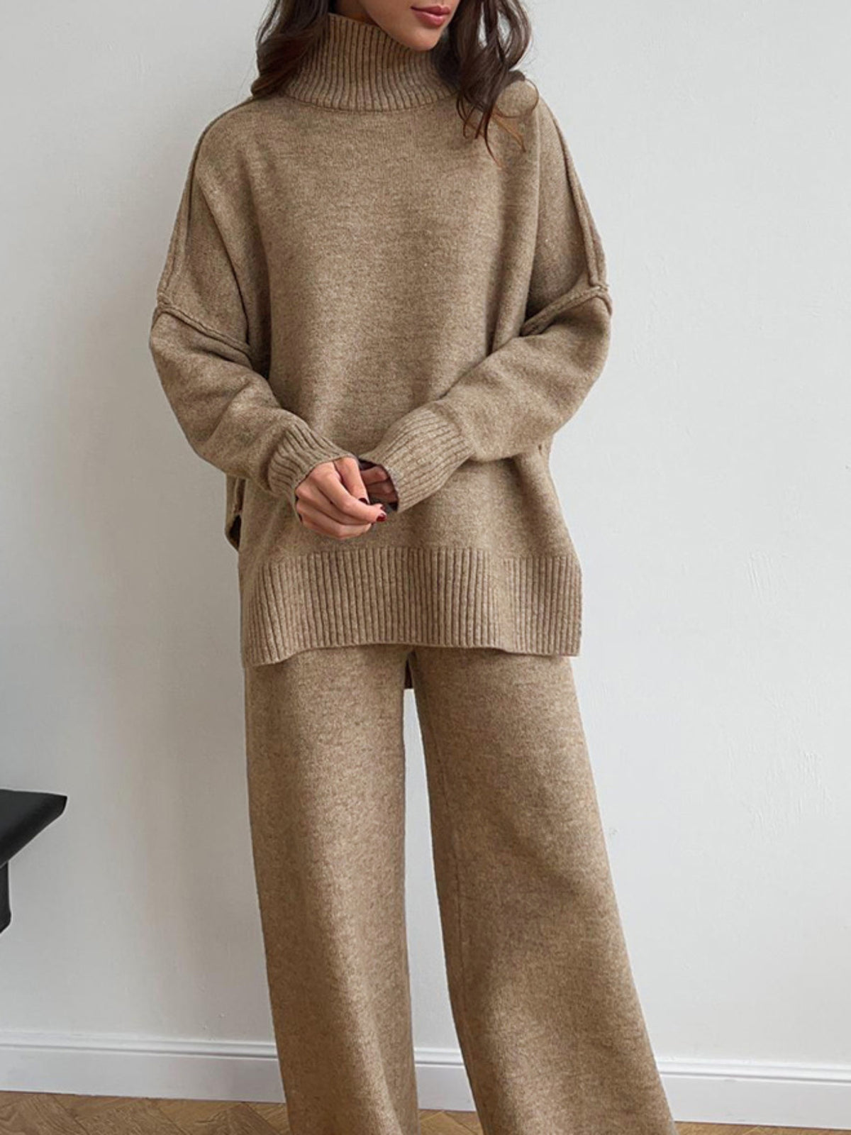 Women's Turtleneck Sweater Set- Thickened Long Pants Loose Fit Autumn Winter