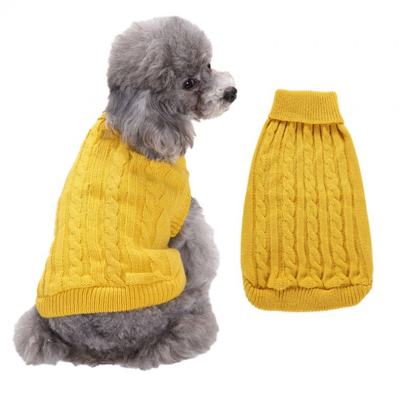 Solid Color Twisted Cable Dog Sweater - High Collar Winter Warm Coat for Small Medium Large Dogs, Golden Retriever & All Breeds, Pet Jacket for Cold Weather & Stylish Outfits