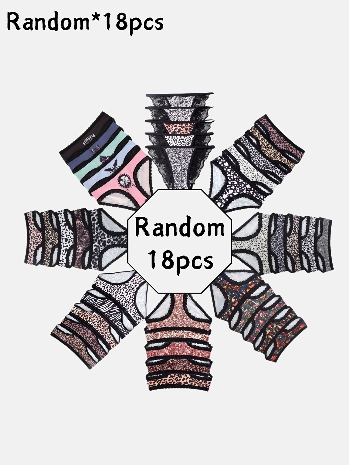 18pk Mixed Random Women's Panties | Triangle T-shaped Low Waist | Seamless Breathable | Leopard Print/star Moon/forest/lace