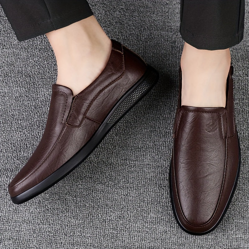 [Men's Business Casual Shoes] CLOHOO Men's Slip-On Loafers | Two-Layer Cowhide Rubber Sole Business Casual Faux Leather Shoes Soft Bottom Comfortable