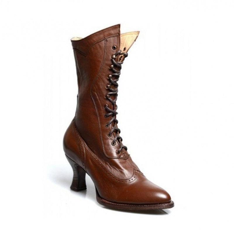Women's Genuine Riding Boots - British Style Pointed Toe Mid-Heel Boots with Full Cowhide Upper &, Rubber Sole - Equestrian Boots for Horseback Riding, Western & Casual Attire (Solid Color)
