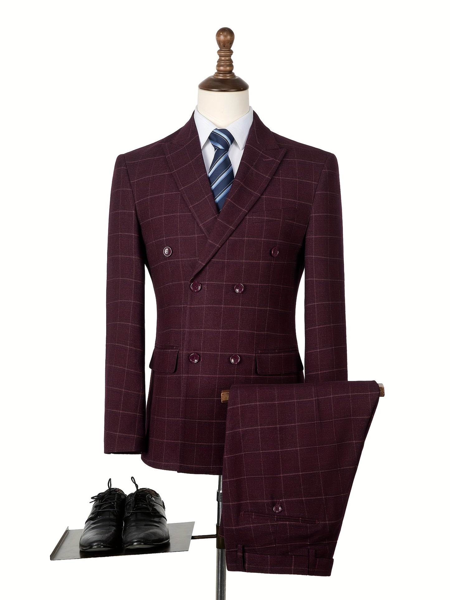 Mens Suit 3pcs Checked Blazer Jacket Vest Pant Slim Fit Single Or Double Breasted Vintage Suits Wedding Groomsmen Prom Business 2 Buttons Tuxedo Suit Set
