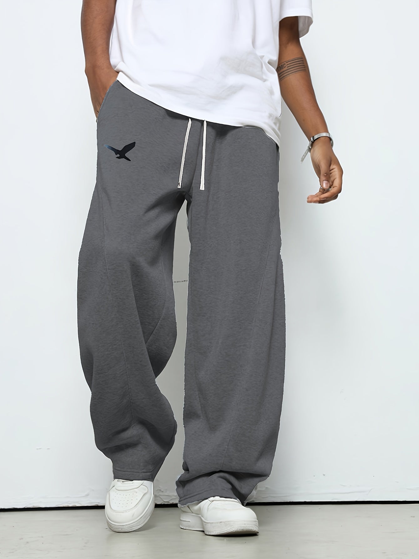 [Eagle Print | Sports Pants] 2pcs Men's Eagle Print Sports Pants | Casual, Adjustable Drawstring, Straight Leg, Trendy Gift for Father or Husband