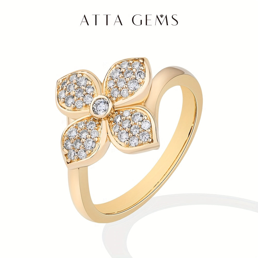 1pc S925 Silver Four - Leaf Flower Ring, Made Of Moissanite, It'S Sparkling, Delicate And Elegant, A Piece Of Jewelry, Perfect As A Gift For Your Girlfriend Or Wife