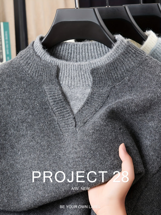 Men'S Winter Sweater Jacket - Thickened Warm Coat-like Suit, Soft Breathable Multi-Layer, Drop Shoulder Design, Regular Fit, Solid Color, V-Neck, Half-Zip Collar, Casual & Formal Wear for Autumn/Winter, Sweater Vest