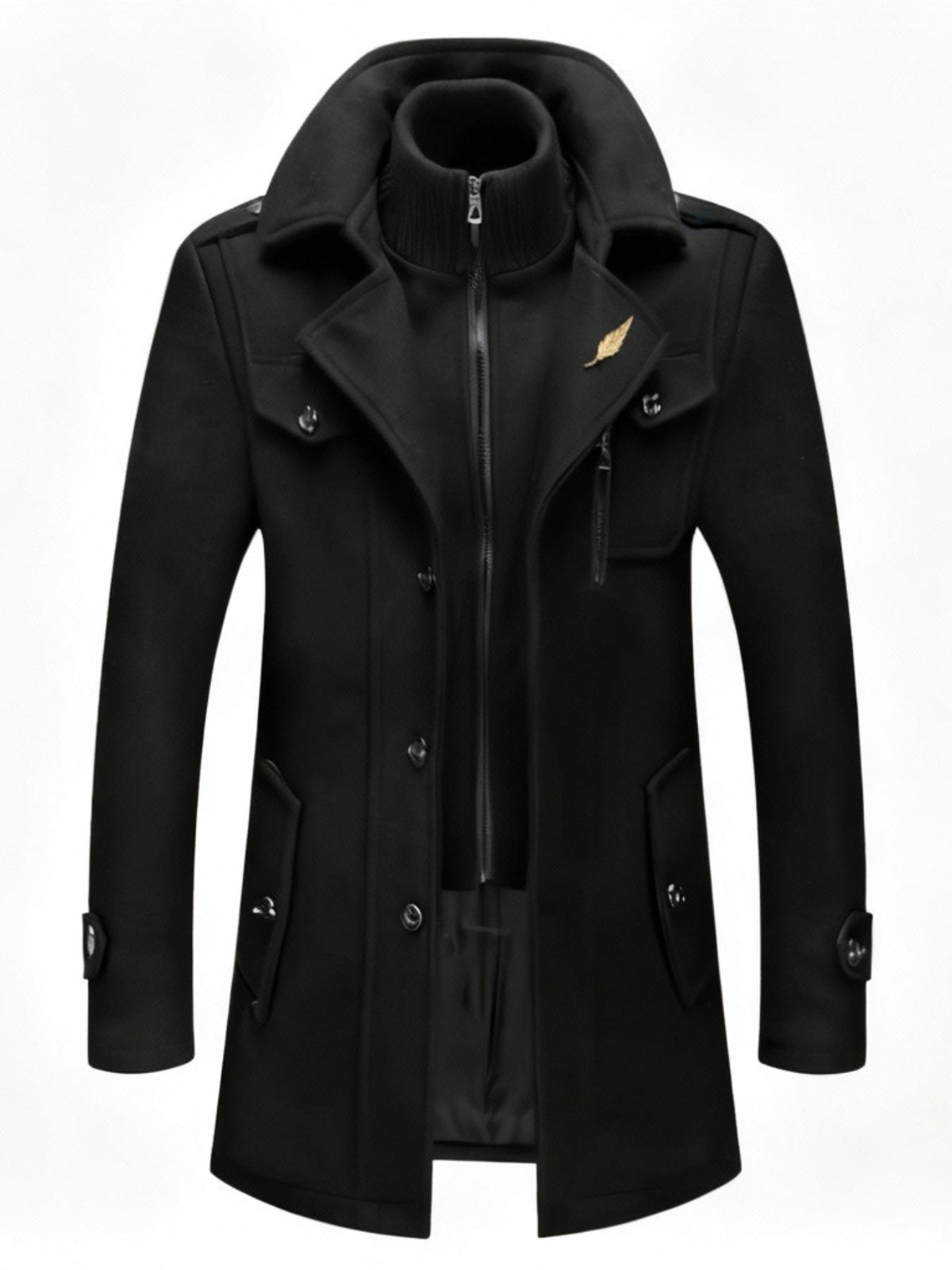 Men's Business Coat - Double Mid-Length Jacket with Collar & Single-Breasted Button Front, Warm Winter Coat Suitable for Office, Casual Wear - Solid Color Wool Jacket