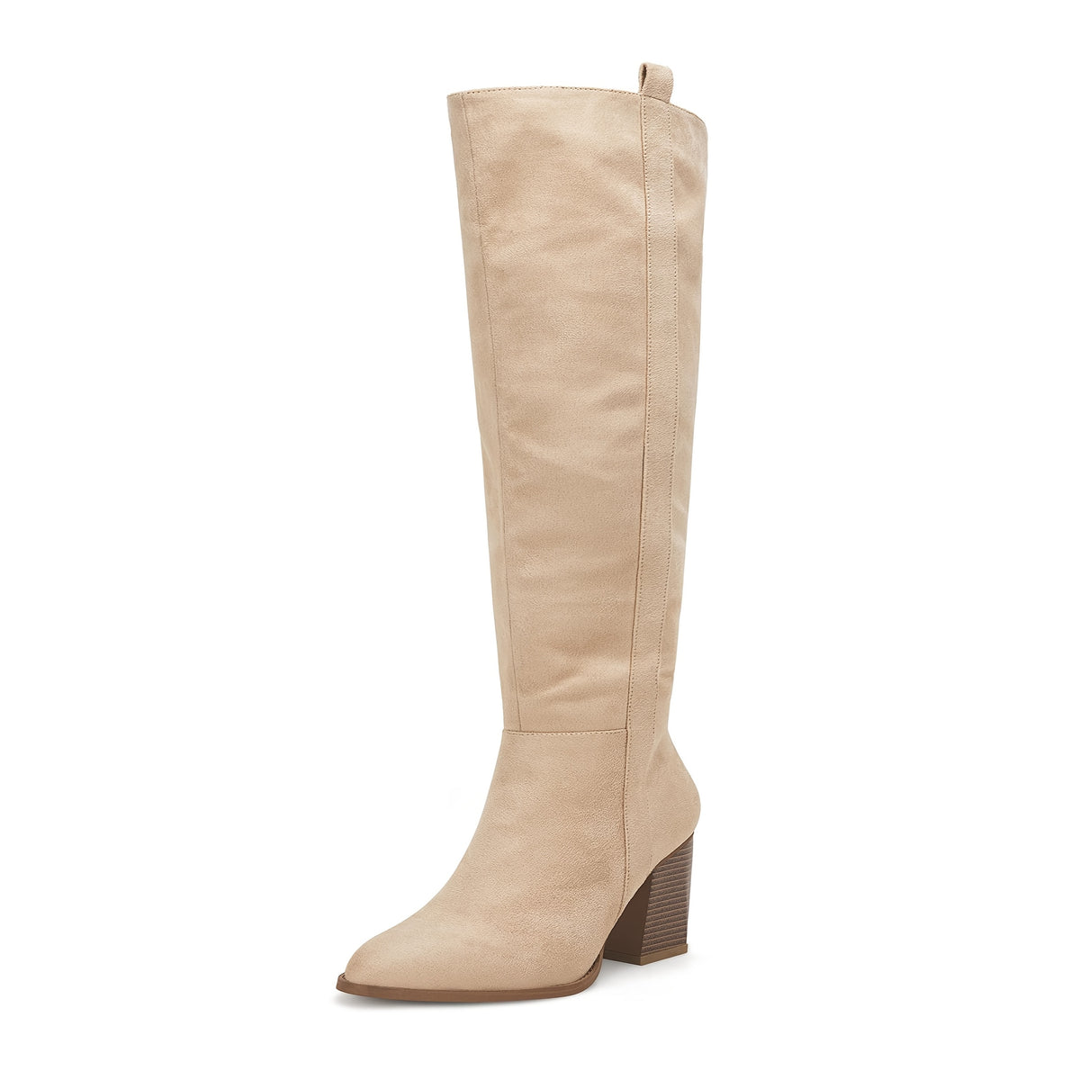 Women's Stretch Faux Cover Knee-High Boots with Pointed Toe & Chunky Block Heel - Side Zipper Winter Boots, Machine Washable PU Sole for Casual & Formal Outfits, Dressy Boots