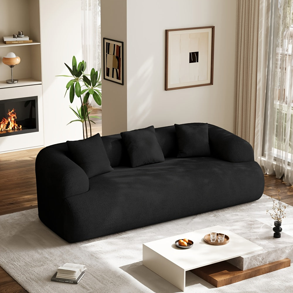 Modern Curved Sectional Sofa - Extra Wide & Deep Plush Chenille Couch with 3 Cushions, White Luxury Oversized 4-Seater, No Assembly Required, Soft Foam Padding & Easy-Clean Fabric for Large Living Room, Contemporary Minimalis