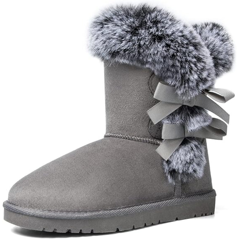 Women's Winter Snow Boots with Plush Lining - Warm Mid-Calf Cold-Resistant Ice/Slush Boots, Traction TPR Sole & Round Toe, Cozy White/Black Footwear for Snowy Sidewalks, Driveways & Icy Roads - All-Day