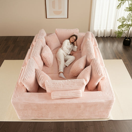 6pcs Large U-Shaped Modular Sectional Sofa with Reversible Chaise Lounge - Expandable/Lockable Configurations, Plush Corduroy Fabric (Striped & Multi-Color), Foam & Memory Foam Cushioning, Easy Assembly - Compatible for Livin