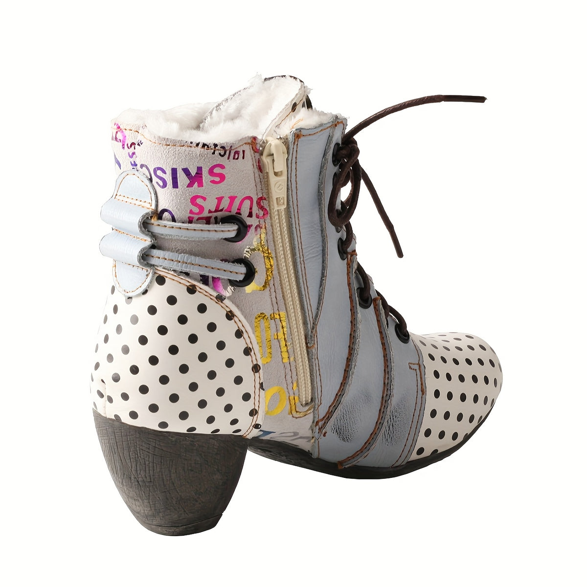 TMA EYES Polka Dot Leather Handmade Stitching Warm And Velvet Women'S Boots