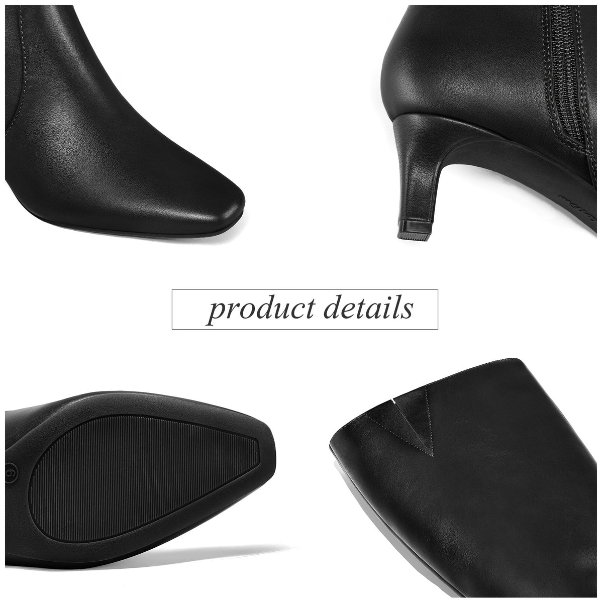 Women'S Elegant Square Toe Kitten Heel Knee-High Boots - Low Block Heel (0.39-0.59inch) Side Zipper Closure, Black PU Faux Cover Upper & Soft Microfiber