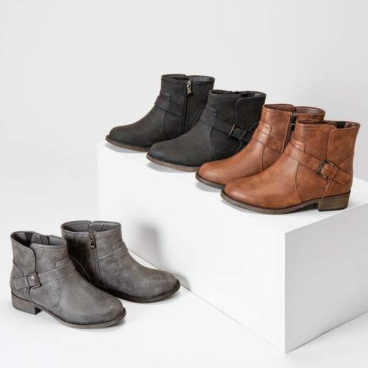 Women's Easy-On Side Zip Ankle Boots - Slip-Resistant Platform, Cushioned Insole - All-Day Comfort for Casual, Office, Formal Events - Ataiwee Shoes, Casual Footwear, Decorative Strap, Sturdy Sole, Professional Women