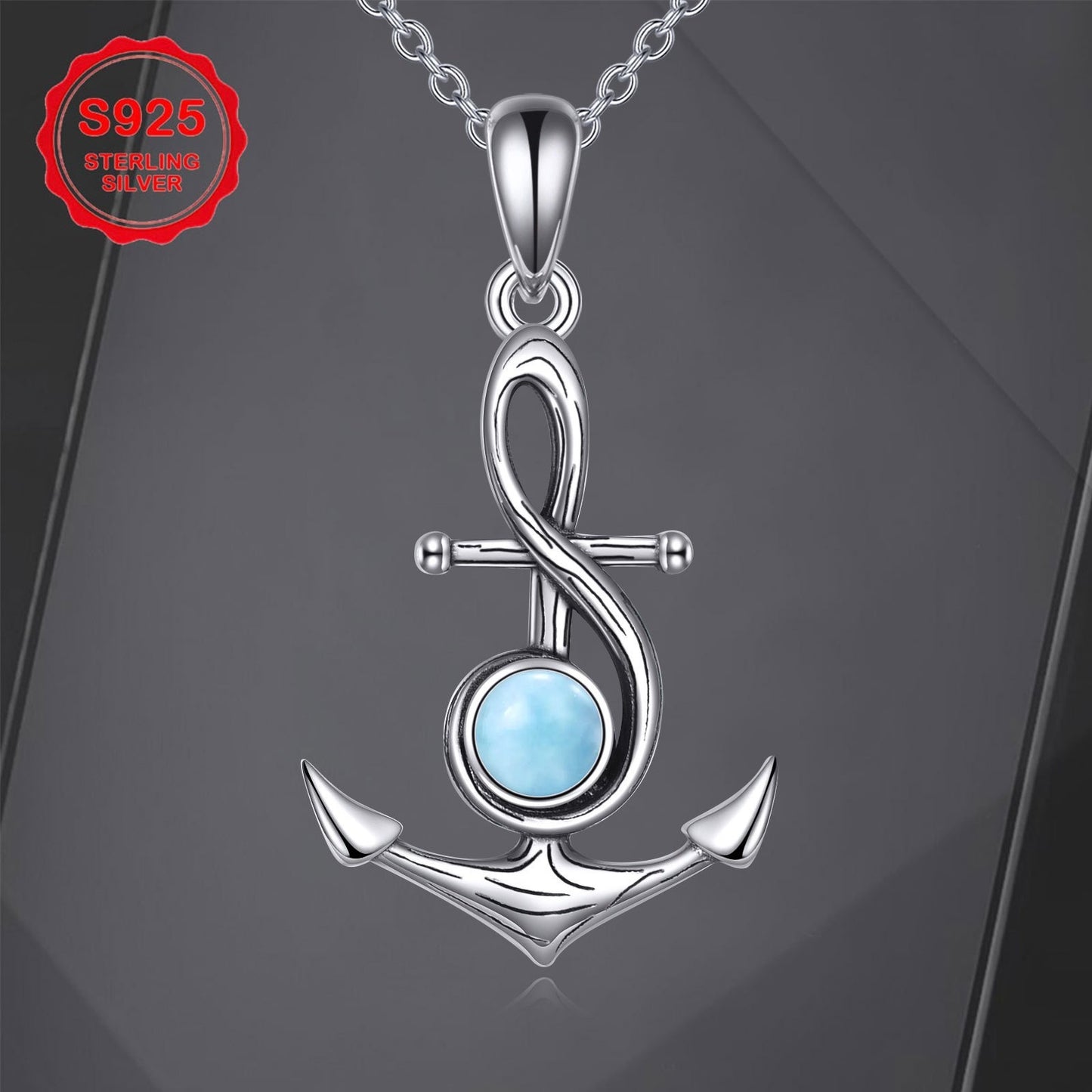 Anchor Necklace for Women S925 Sterling Silver Anchor Pendant Necklace with Larimar Nautical Jewelry Gift, Special Occasion Jewelry, Everyday Accessory, Stylish Pendant, Elegant Necklace, Highquality Pendant, Plated Jewelry,