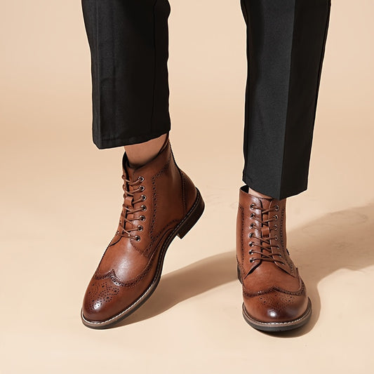 [Vintage British Boots] Vintage British Style Men's Lace-Up Boots | Mid-Calf & High Boots, Wingtip Design, Brogue Pattern, Oxford & Derby Shoes, Black & Brown, Comfortable & Durable, All-Season Wear - for Students, Young Adul
