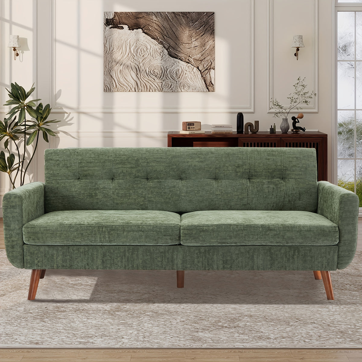 77in Living Room Sofa, Recliner Sofa, Living Room Mid Century Modern Decorative Couples Seat Sofa, Bedroom Button Tufted Upholstered Small Sectional, Sturdy And Easy to Install Couples Seat Furniture