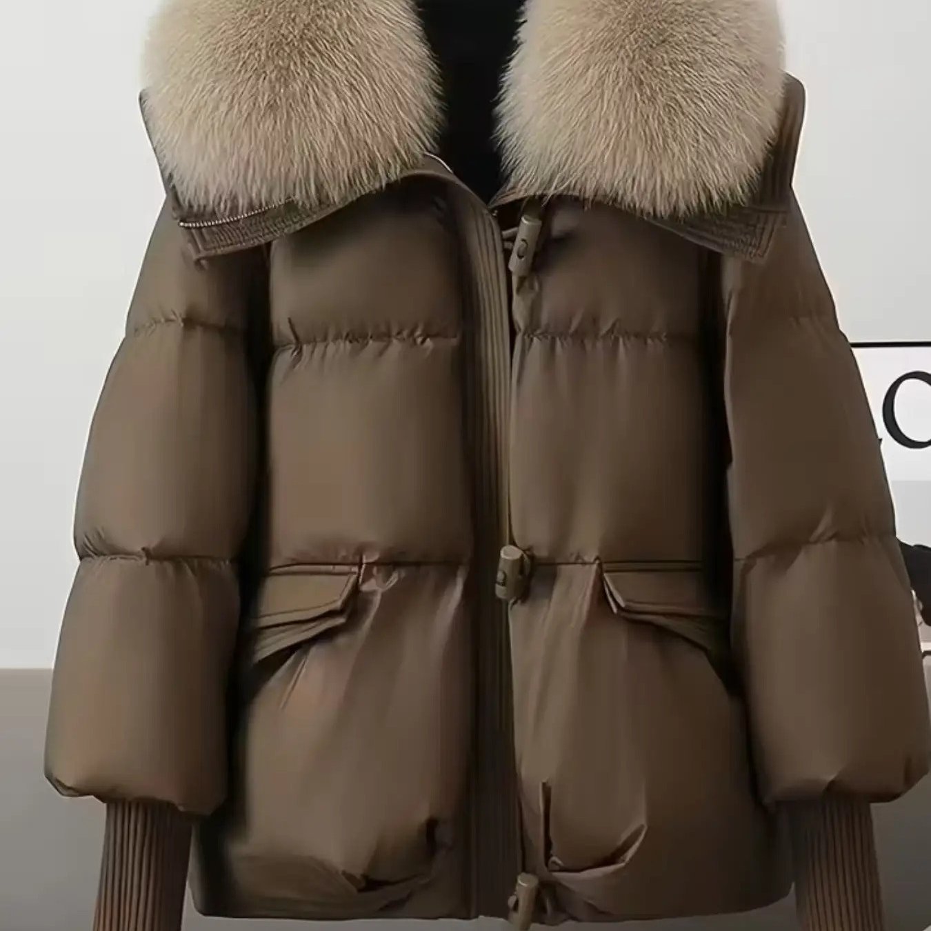 Women's Elegant Faux Fur Hooded Jacket with Thickened Fleece Lining - Windproof Winter Coat, Full-Zip Insulated Outerwear, Slim-Fit Warm Jacket with Pockets for Casual & Formal (White/Light Grey) - Cozy Fall & Winter Jacket