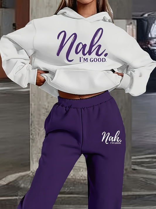 Spring and Autumn Girls' Fashionable New Style, Youthful and Simple Design with Letter Print Hooded Long Sleeve Top and Matching Print Versatile Pants, Suitable for Vacation Travel Outings Parties, Comfortable Two-Piece Set f