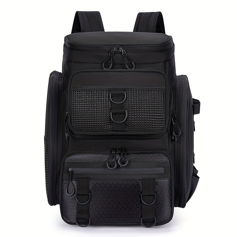 Large Capacity Heavy-Duty Multi-Functional Lure Backpack - Heavy Fishing Rod Holder, Tackle Storage Bag with Multiple Compartments, Durable Outdoor Travel Backpack for &,, Camping, Hunting (Khaki, Zipper Closure)
