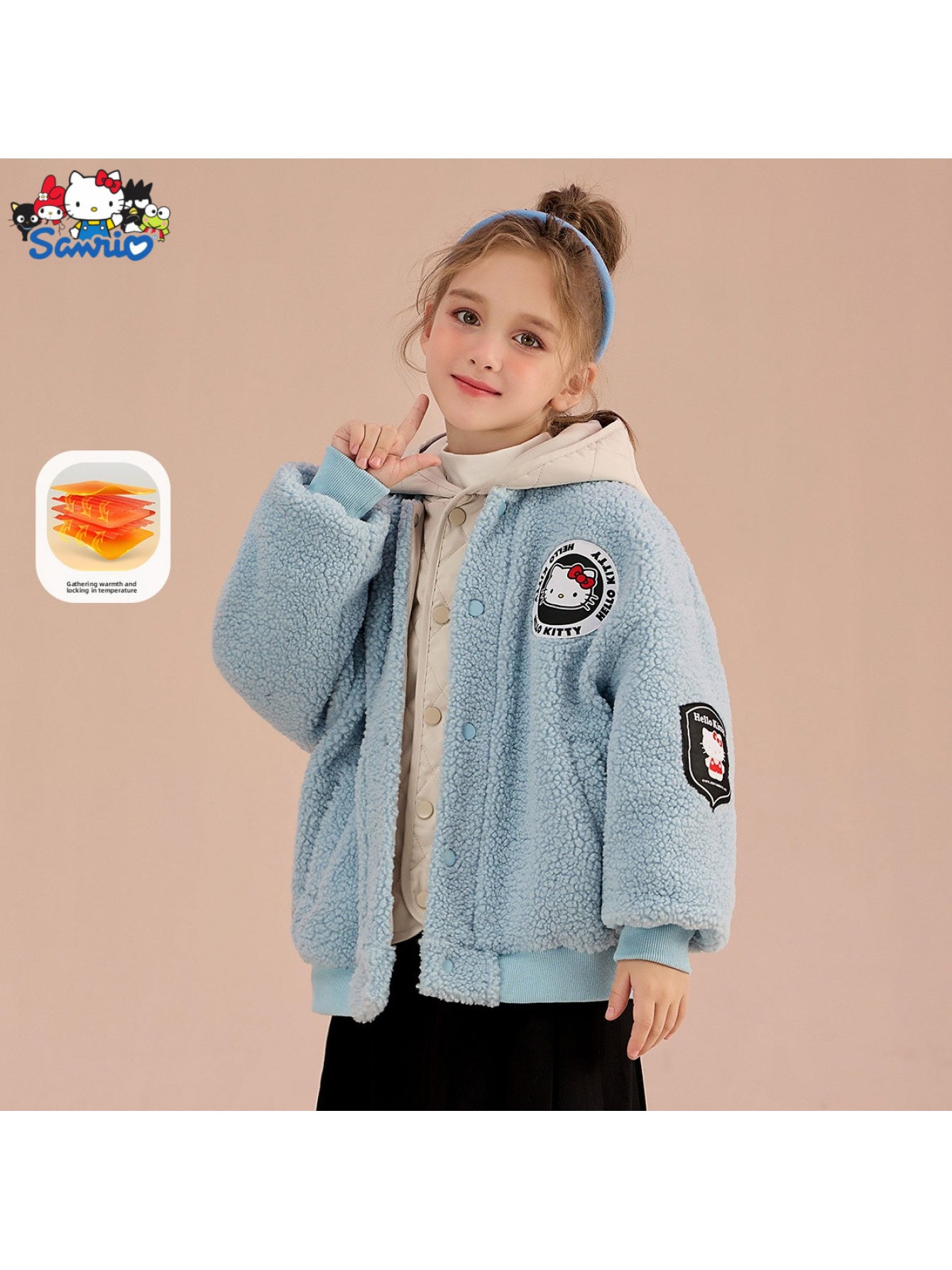 [Officially Licensed] Sanrio for hello kitty Girls' Thickened Warm Fake Two-Piece Jacket Cartoon Warm Winter Thickened Outerwear Comfortable Fabric Soft Skin-Friendly Fake Two-Piece Hooded Design Versatile Perfect Gift for Fa