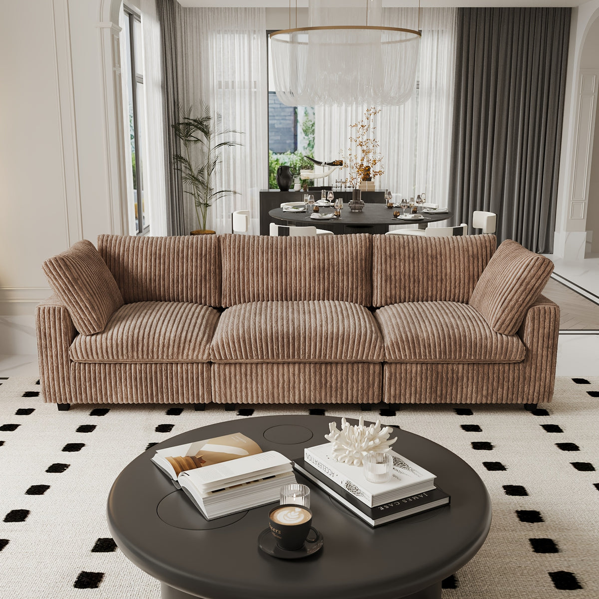 118" Modular Sectional Sofa - Modern Plush Cloud Design with Removable Cushion Covers, Convertible 2-Corner & Center Couch, Ergonomic Pillow Back & Hardwood Frame for Living Room, Apartment, Sectional Sofa for Living Room, Fl