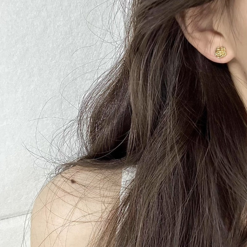 Women'S Rose Stud Earrings - Real Golden-Tone Flower Jewelry, Elegant Everyday & Formal Earrings for Women, Birthday/Anniversary Gift