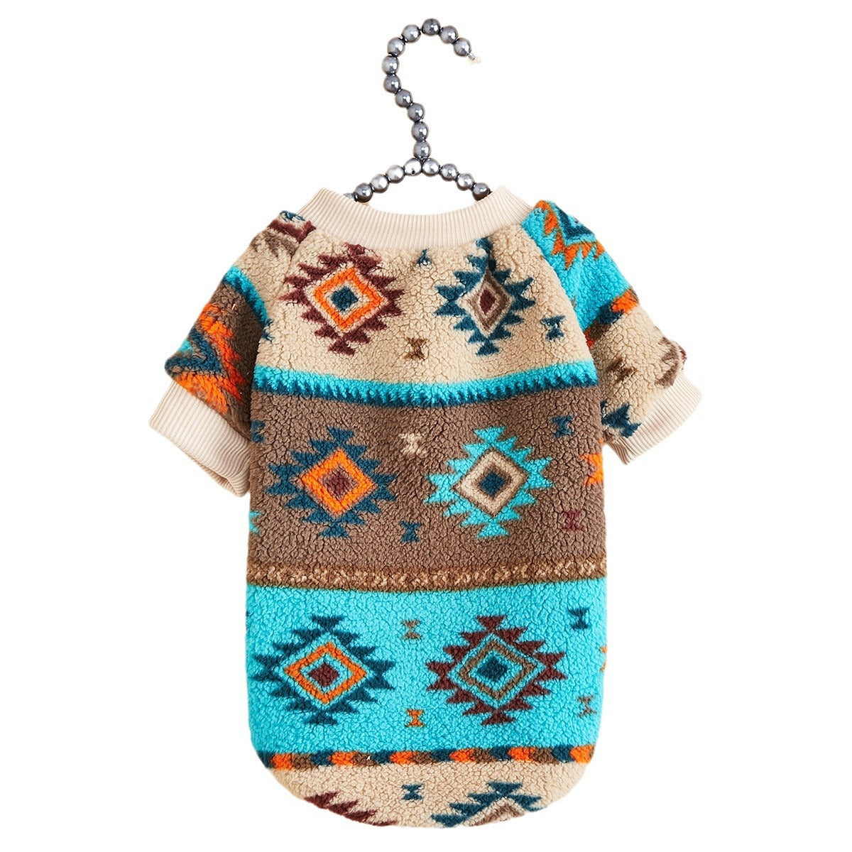 Hree Southwestern Turquoise/Orange/Brown/Black/White/Gray/Beige Plush Pet Sweater - Winter Warmth for Small, Medium, Large Dogs & Cats - Easy Overhead Pullover Hoodie with Soft Cozy Fabric, Hand Wash Only, Retro Southwestern