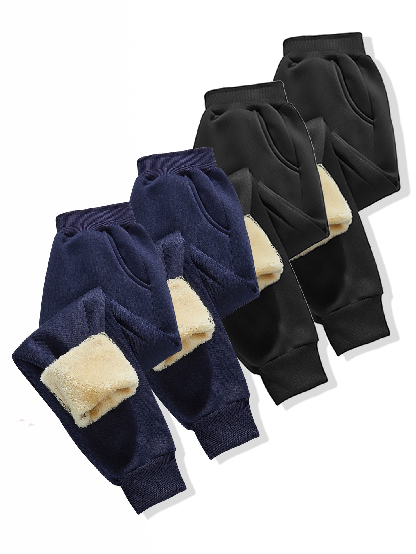 4pcs ' Autumn & Winter -Lined Warm Thickened Cold-Resistant ' Pants, Elastic Waistband, Cuffed Legs, Unisex Style, Perfect for Outdoor, Cold Weather Pants, Cuffed Leg Design, Casual Kids Wear, Thickened Fabric, Cozy Winter Ma