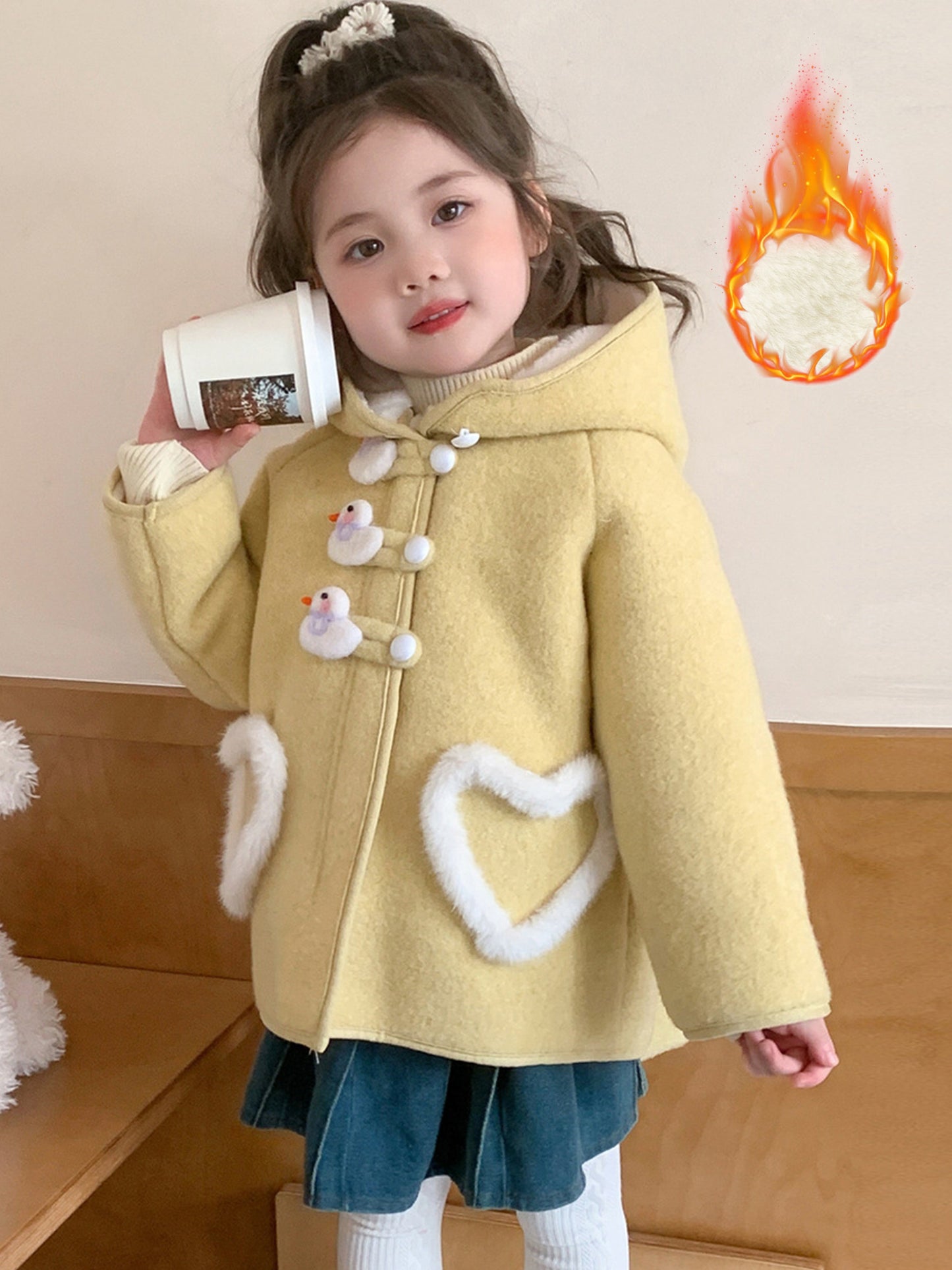 Girls' Winter Coat with Hood - Thickened Warm Outerwear, Red Cold Weather Jacket, Handmade Large Bow & Pockets for Everyday & Formal Events - Elegant 'uterwear, Seasonal Fashion, Stylish ' Wear, Embroidered Details, Cozy Flee