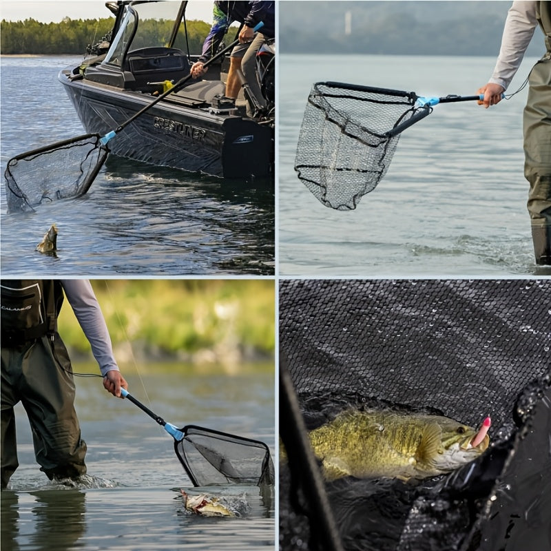 1 Triangle Fishing Net | Foldable, Lightweight & Strong Landing Net with Non-Slip Elastomer Handle, Built-in Elastic Lanyard and Belt Clip, Aluminum Alloy - Ideal Gift for Men