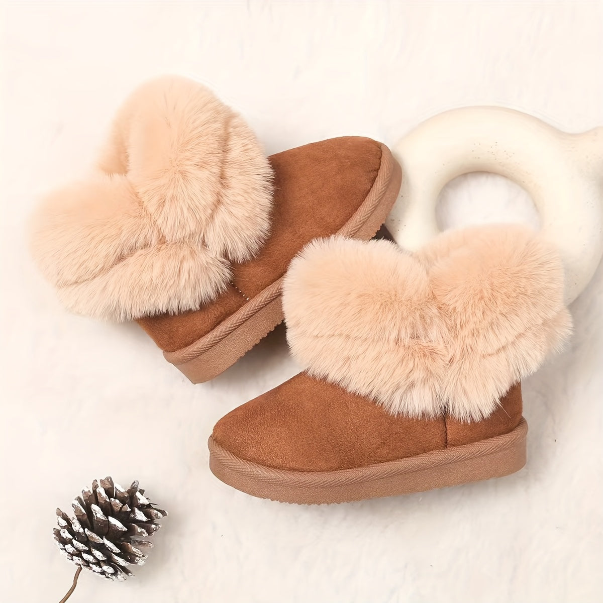 Cozy Fleece-Lined Winter Boots for Girls - Slip-On Mid-Calf Snow Boots with Plush Lining, Warm TPU Sole & Fabric Upper, Casual Style for Outdoor Adventures & Daily Wear, Thick, Winter Boots For Children, Winter Boots For Chil