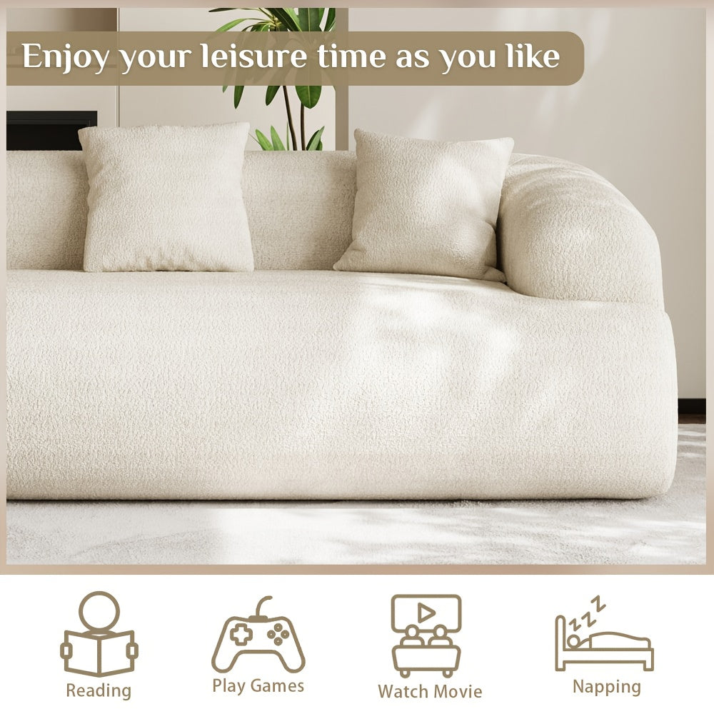 Modern Curved Sectional Sofa - Extra Wide & Deep Plush Chenille Couch with 3 Cushions, White Luxury Oversized 4-Seater, No Assembly Required, Soft Foam Padding & Easy-Clean Fabric for Large Living Room, Contemporary Minimalis