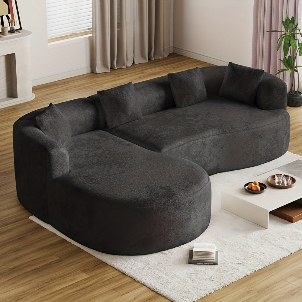 Modern 111” White L-Shaped Curved Sectional Sofa with Left Chaise, 4-Seater Luxury Chenille Couch, Extra Deep Seat & Memory Foam Cushions, No Assembly Required for Large Living Rooms - Contemporary Modern for all-White Deco