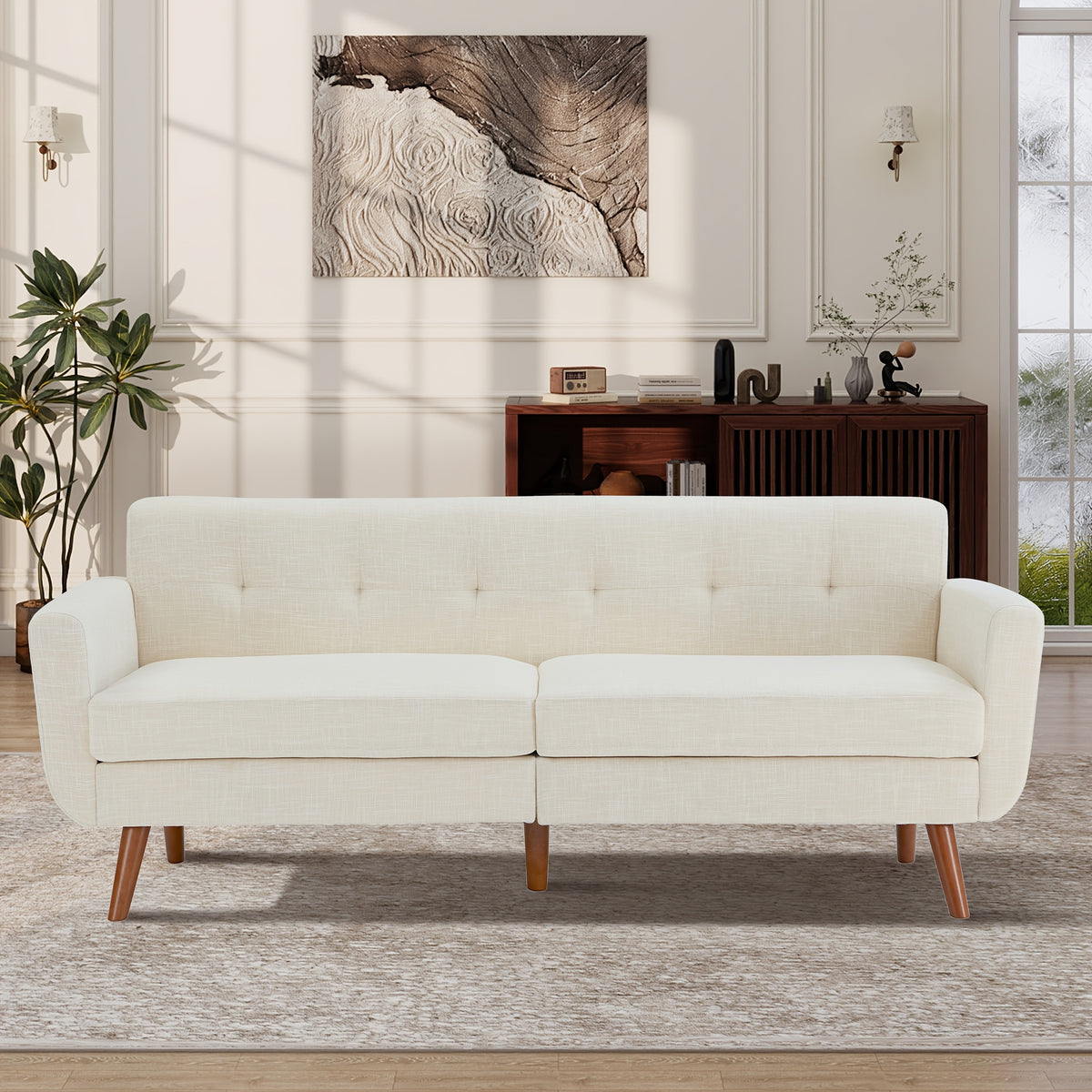 77in Living Room Sofa, Recliner Sofa, Living Room Mid Century Modern Decorative Couples Seat Sofa, Bedroom Button Tufted Upholstered Small Sectional, Sturdy And Easy to Install Couples Seat Furniture