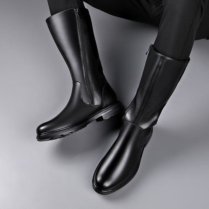 Men's British Style Zipper Boots - Slip-Resistant Rubber Sole, Soft Cushioned Insole & Round Toe - All-Season Black Ankle/Over-the-Knee Boots for Weddings, Business, Casual & Casual Attire - Versatile All-Terrain Comfortable