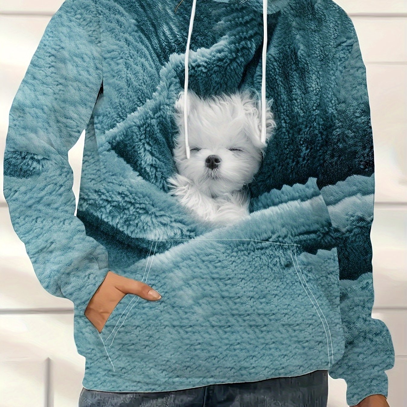 Women'S Hoodie - Soft Sweatshirt with Cute Sleeping Puppy, Long Sleeve Pullover for Everyday & Pet Lover Outfits - Cozy Fall Winter Clothing, Dog Hoodie, Casual Wear, Playful Design, Comfortable Material, Animal Print Top, Fa