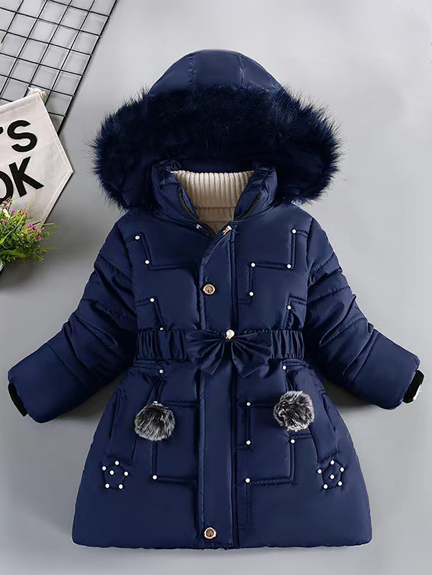 Girls' European & American Style Winter Coat - Thickened Warm Full-Zip Hooded Jacket with Full-Zip Closure, Windproof &, Winter Clothes For Girls