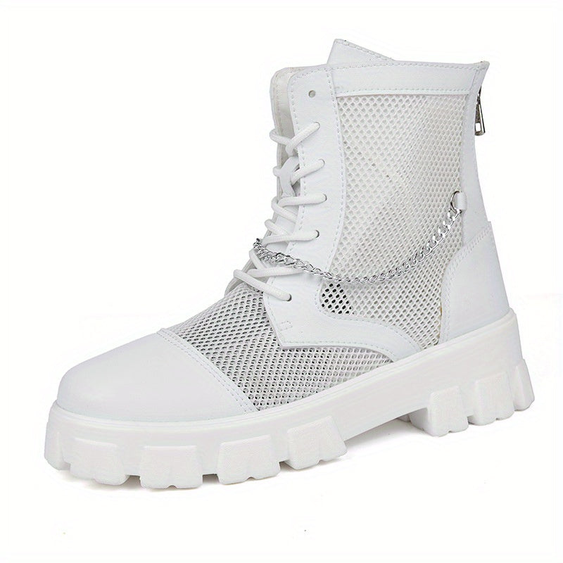 The 2025 Summer New Men'S White Openwork Chelsea Boots, Invisible Inwardly Height-Increasing Mesh Breathable Boots, And Ultra-Light Thick-Soled Casual Shoes