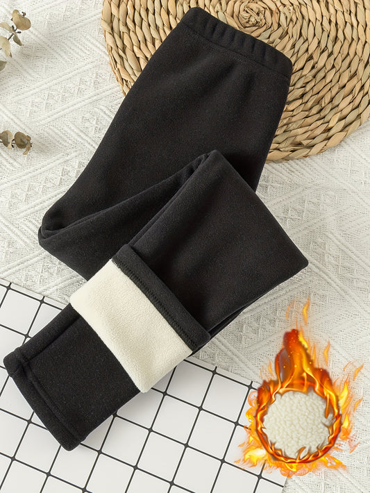 1pc Girls' Winter Warm Fleece-Lined Thickened Leggings - Solid Color Regular Fit Long Pants for Casual Outings, Holiday Gift for Girls, Cozy & Stylish, Perfect for Outdoor