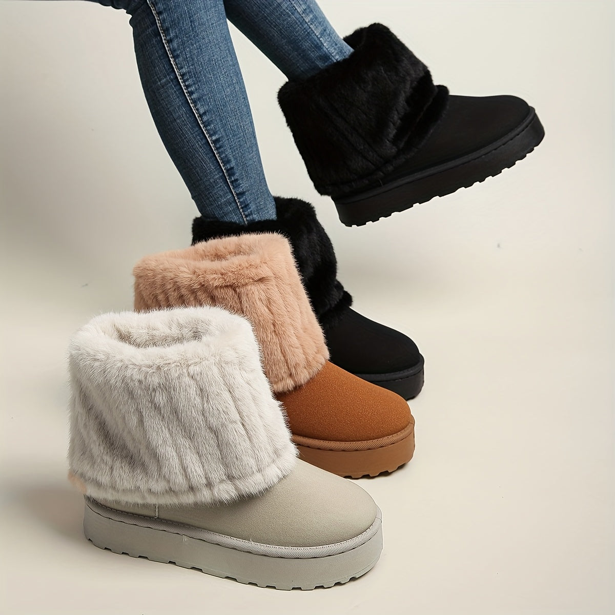 2025 New Women'S Shoes - Cold-Proof Snow Boots With Non-Slip Rubber Sole, Lightweight & Slim-Fit, Suitable For Snowy Walks/Commuting/Travel, Warm Plush Lined (Beige/Camel/Black)
