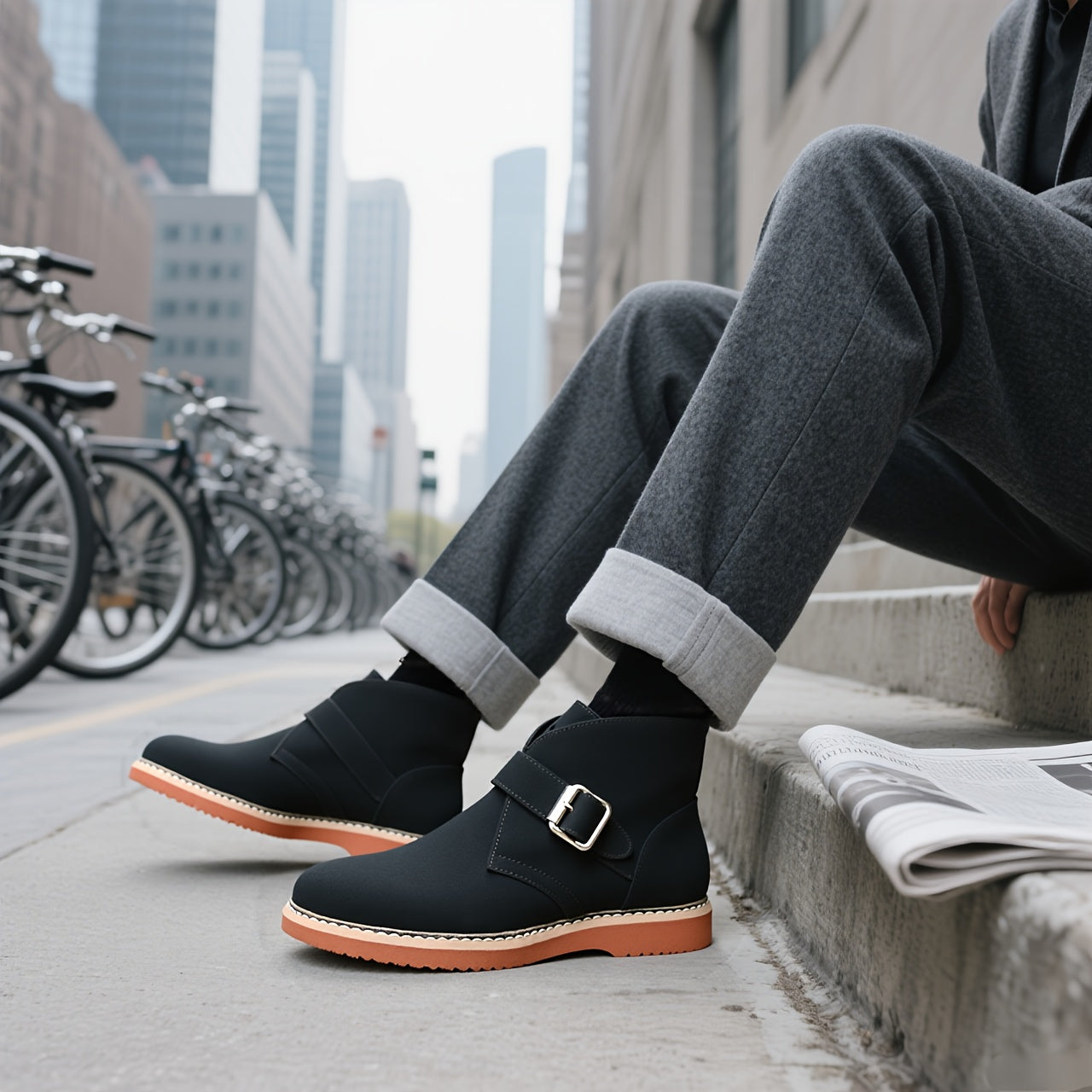 Men'S Red Faux Cover Chukka Hiking Boots with Buckle Closure - Ankle-High Round Toe, Arch Support & Cushioned Insole, All-Season Outdoor & Casual Boots, Durable Rubber Sole for Urban Streetwear, Daily Wear & Light Trekking -